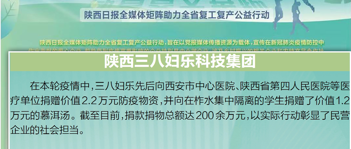 迎着春天奔跑！陕西日报、西安日报等四家主流媒体报道三八妇乐集团抗疫行动～