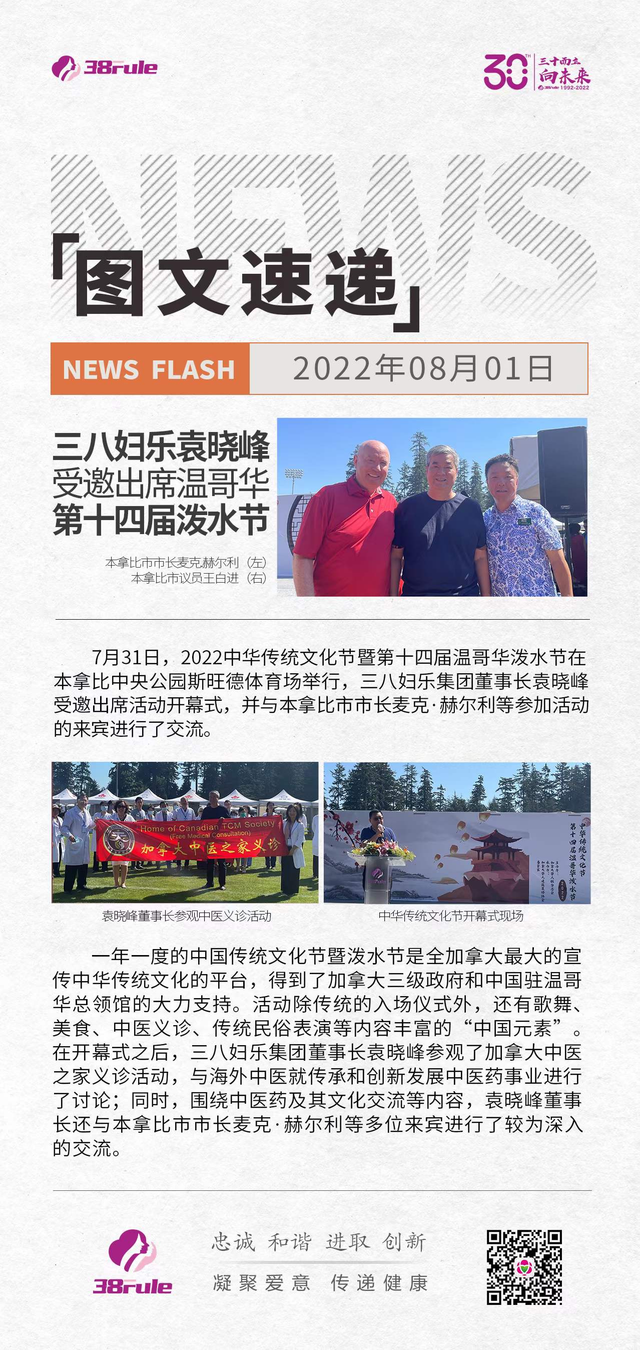 三八妇乐袁晓峰受邀出席温哥华第十四届泼水节